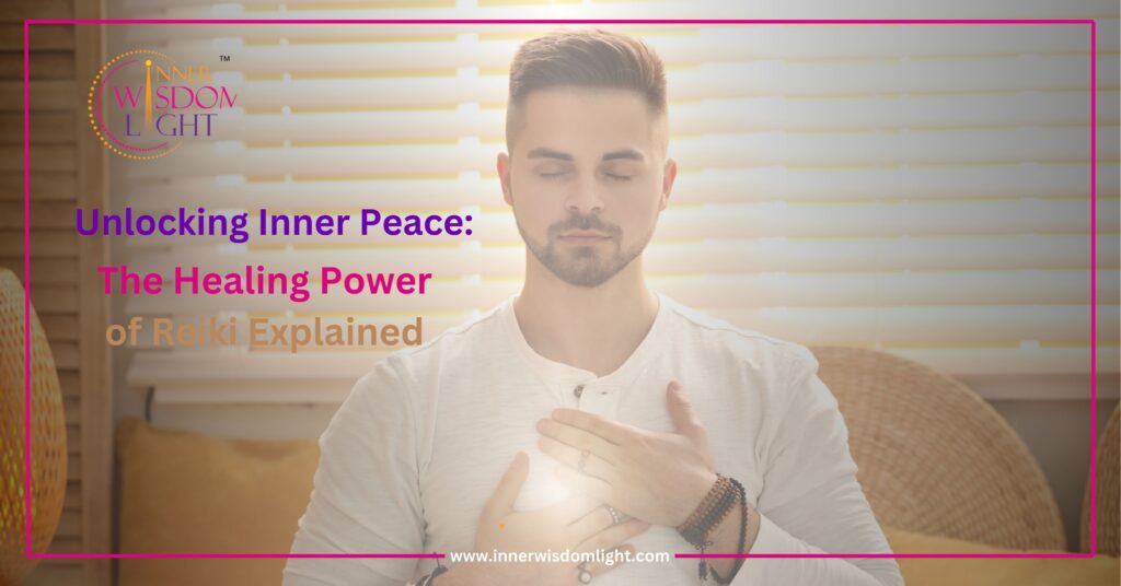 Discover Serenity: Unveiling the Transformative Potential of Reiki Healing 2 Unlocking Inner Peace text is visible and in the background of it a man is seated in meditation